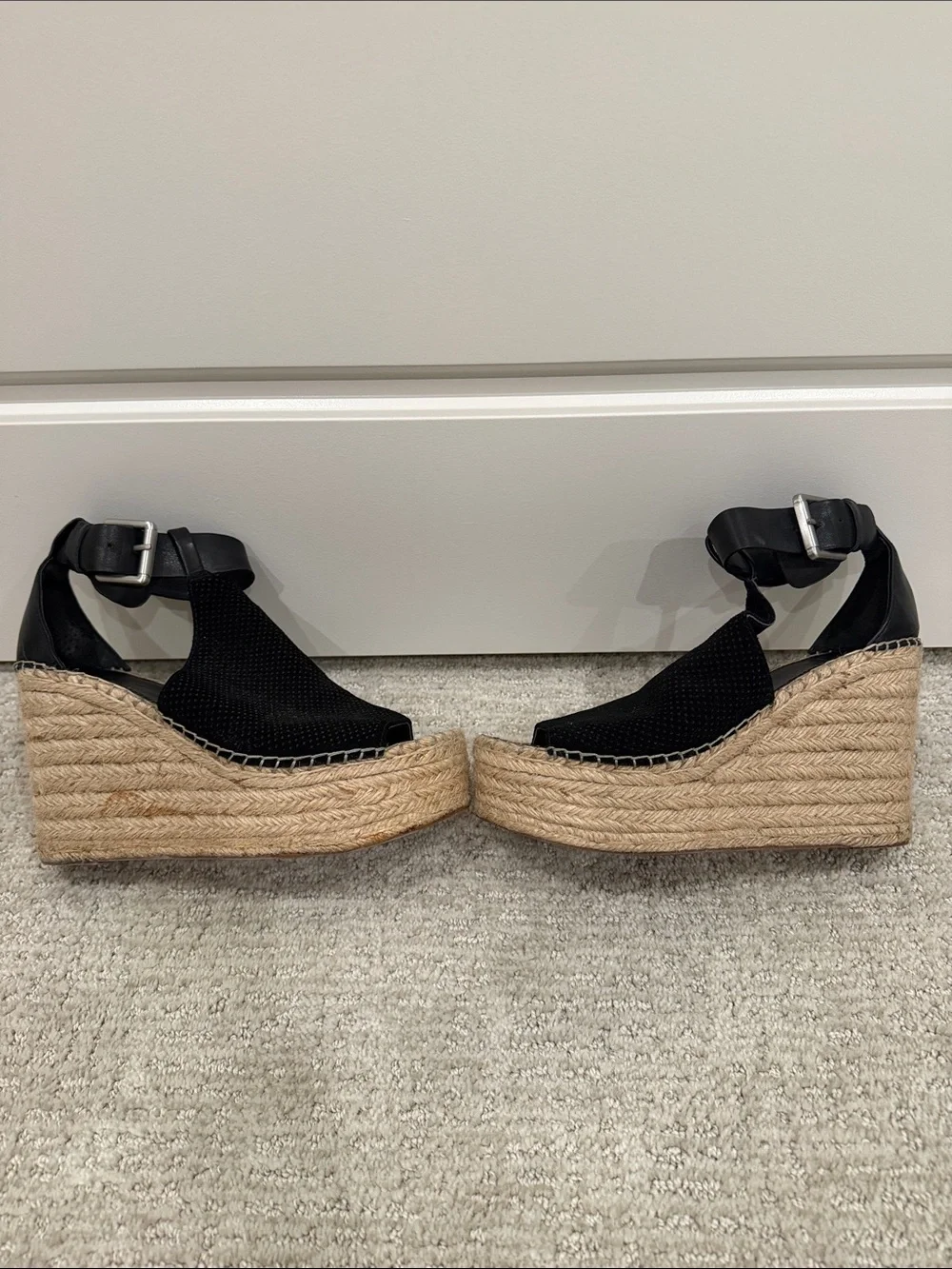 Marc Fisher Black Espadrille Wedge Sandals with Ankle Strap